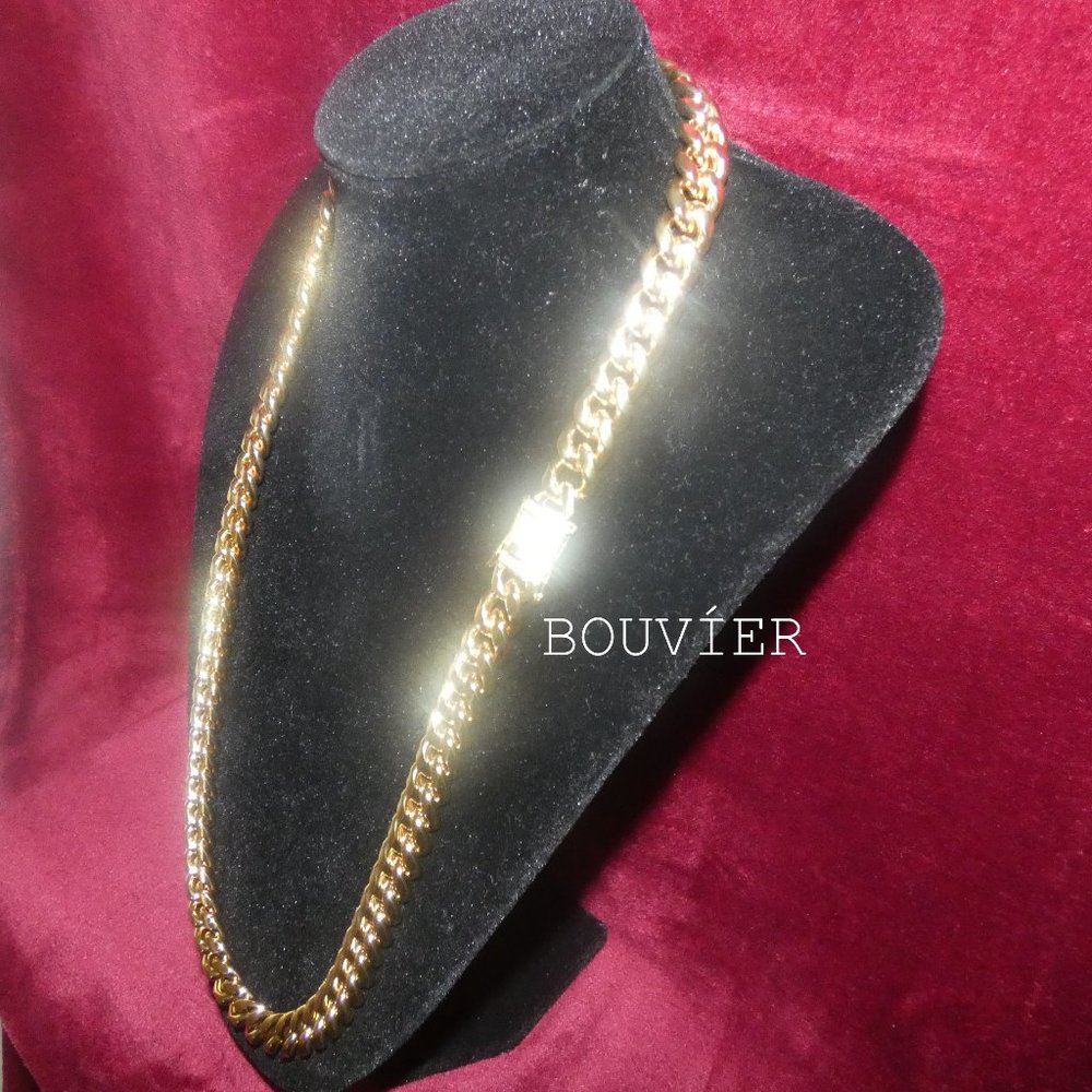 10mm Gold Diamond Clasp Miami Cuban Link Chain - Picture 2 of 3